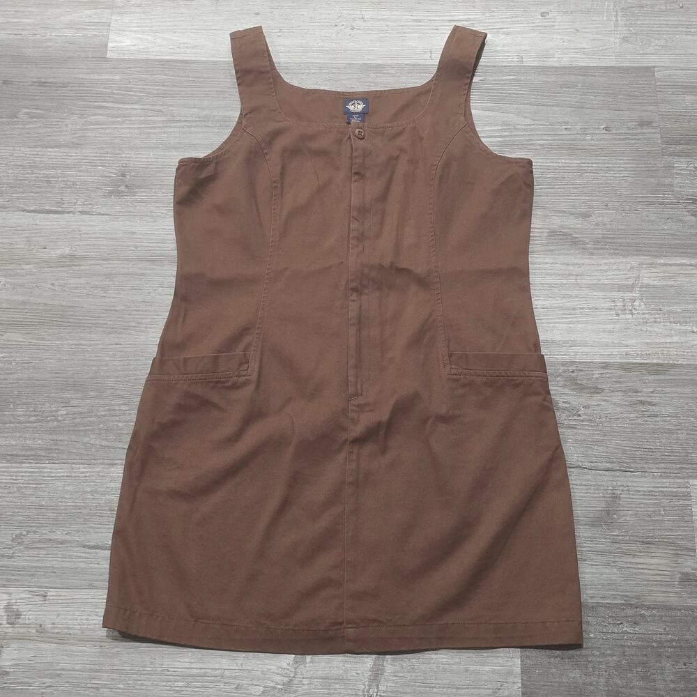 Vintage Dockers Brown Sleeveless Dress Zip Front & Pockets